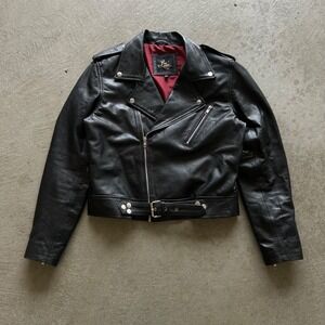 Vintage 90s Luis Leather Cropped Leather Jacket Size Large Black Motorcycle